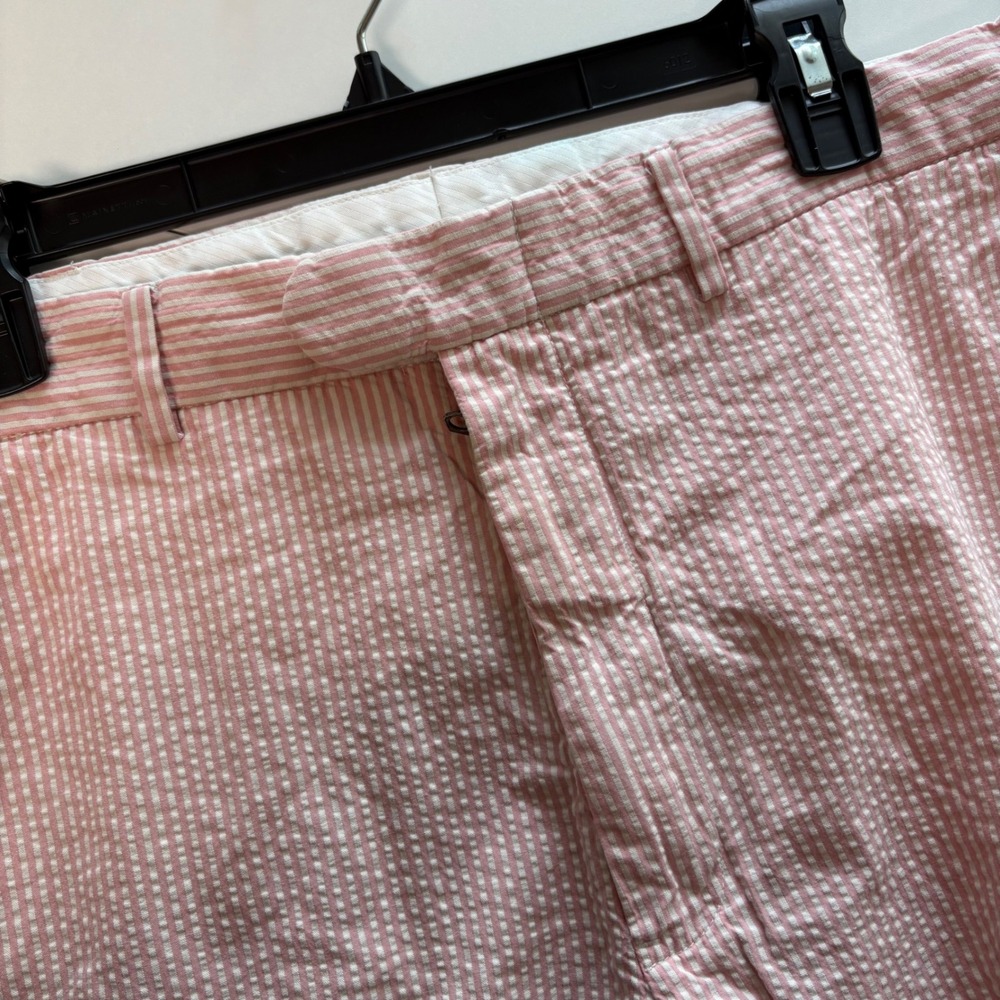 Polo Ralph Lauren Shorts Men 35 Pink White Seersucker Striped Cotton Adjuster